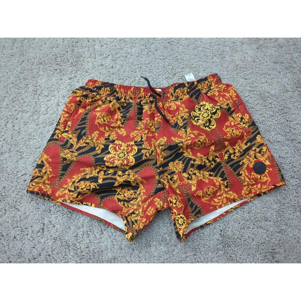 Topman Swim Shorts Mens L/XL‎ Red Baroque Chain Inseam:4.5" Pull On Drawstring